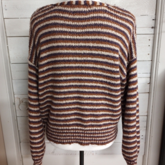 Major Label Group Medium Knit Sweater Striped Cropped Bishop Sleeve Boho Fall - Picture 5 of 9